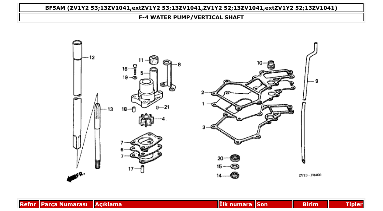 bf5am – section F-4 WATER PUMP/VERTICAL SHAFT parts diagram