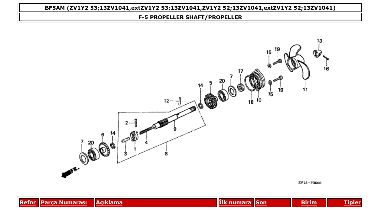 bf5am – section F-5 PROPELLER SHAFT/PROPELLER parts diagram