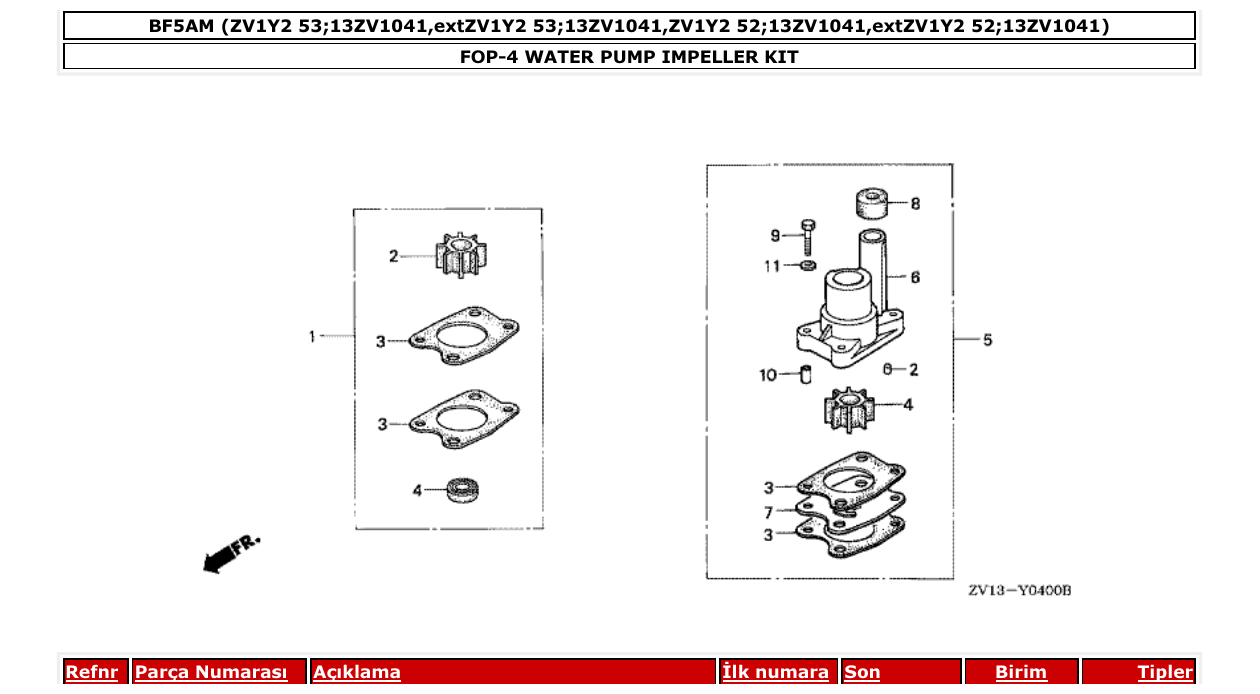 bf5am – section FOP-4 WATER PUMP IMPELLER KIT parts diagram