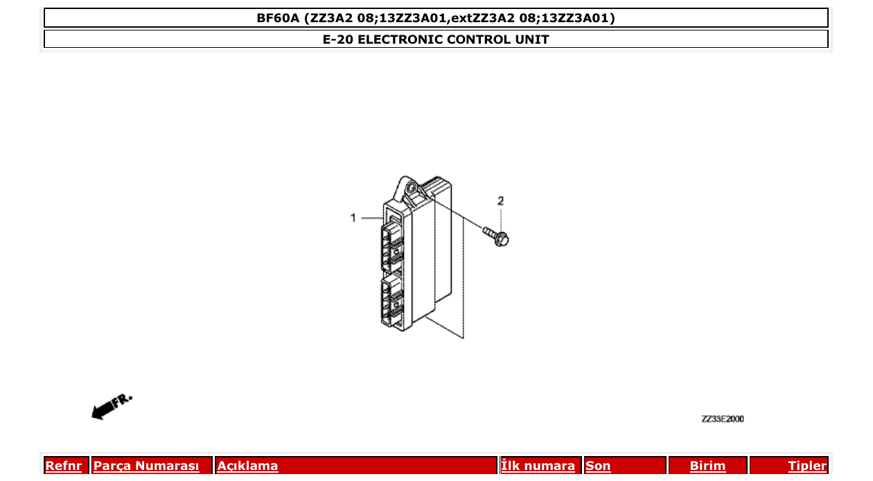 bf60a – section E-20 ELECTRONIC CONTROL UNIT parts diagram