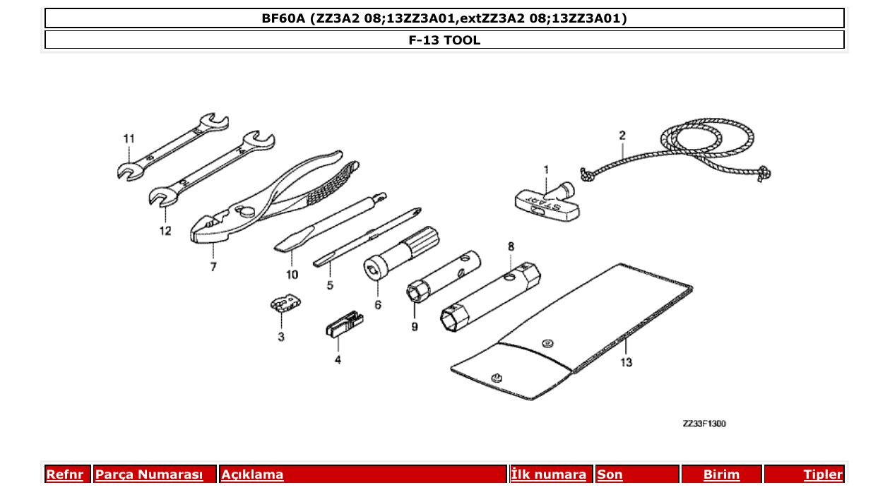 bf60a – section F-13 TOOL parts diagram