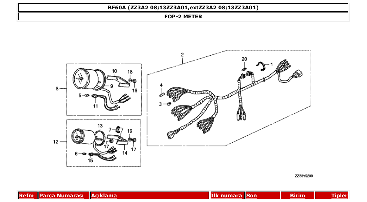 bf60a – section FOP-2 METER parts diagram