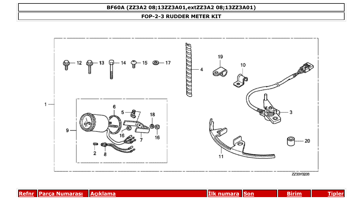 Fig. FOP-2-3 – RUDDER METER KIT diagram