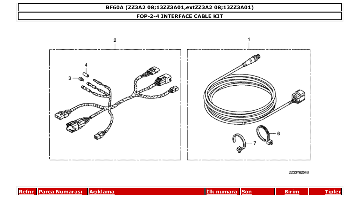 bf60a – section FOP-2-4 INTERFACE CABLE KIT parts diagram