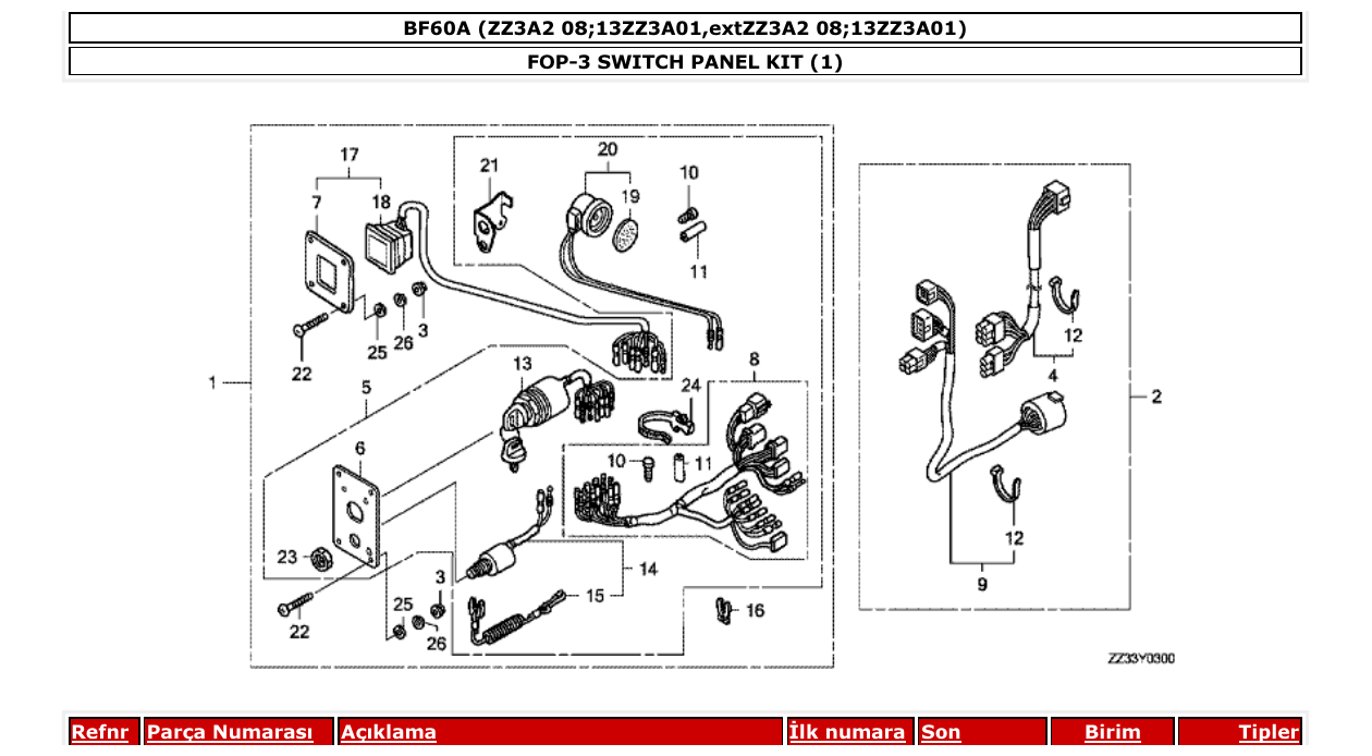 bf60a – section FOP-3 SWITCH PANEL KIT (1) parts diagram