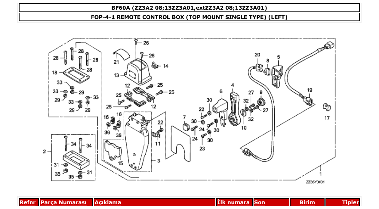 Fig. FOP-4-1 – REMOTE CONTROL BOX (TOP MOUNT SINGLE TYPE) (LEFT) diagram