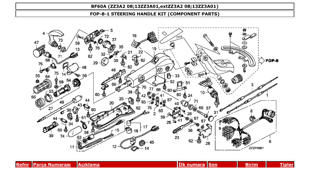 Fig. FOP-8-1 – STEERING HANDLE KIT (COMPONENT PARTS) diagram
