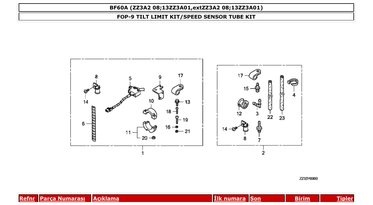 Fig. FOP-9 – TILT LIMIT KIT/SPEED SENSOR TUBE KIT diagram