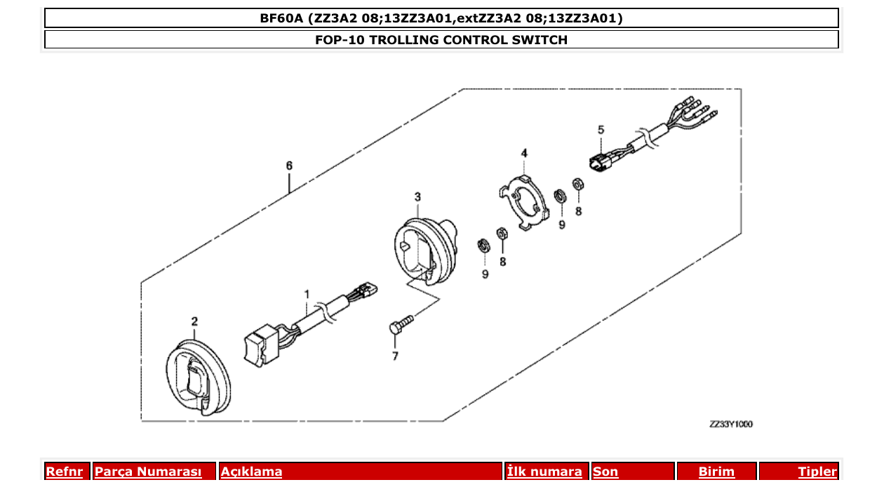bf60a – section FOP-10 TROLLING CONTROL SWITCH parts diagram