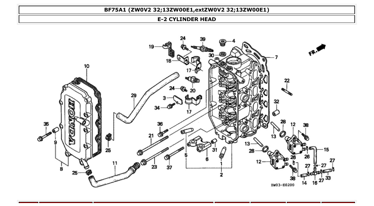 bf75a1 – section E-2 CYLINDER HEAD parts diagram