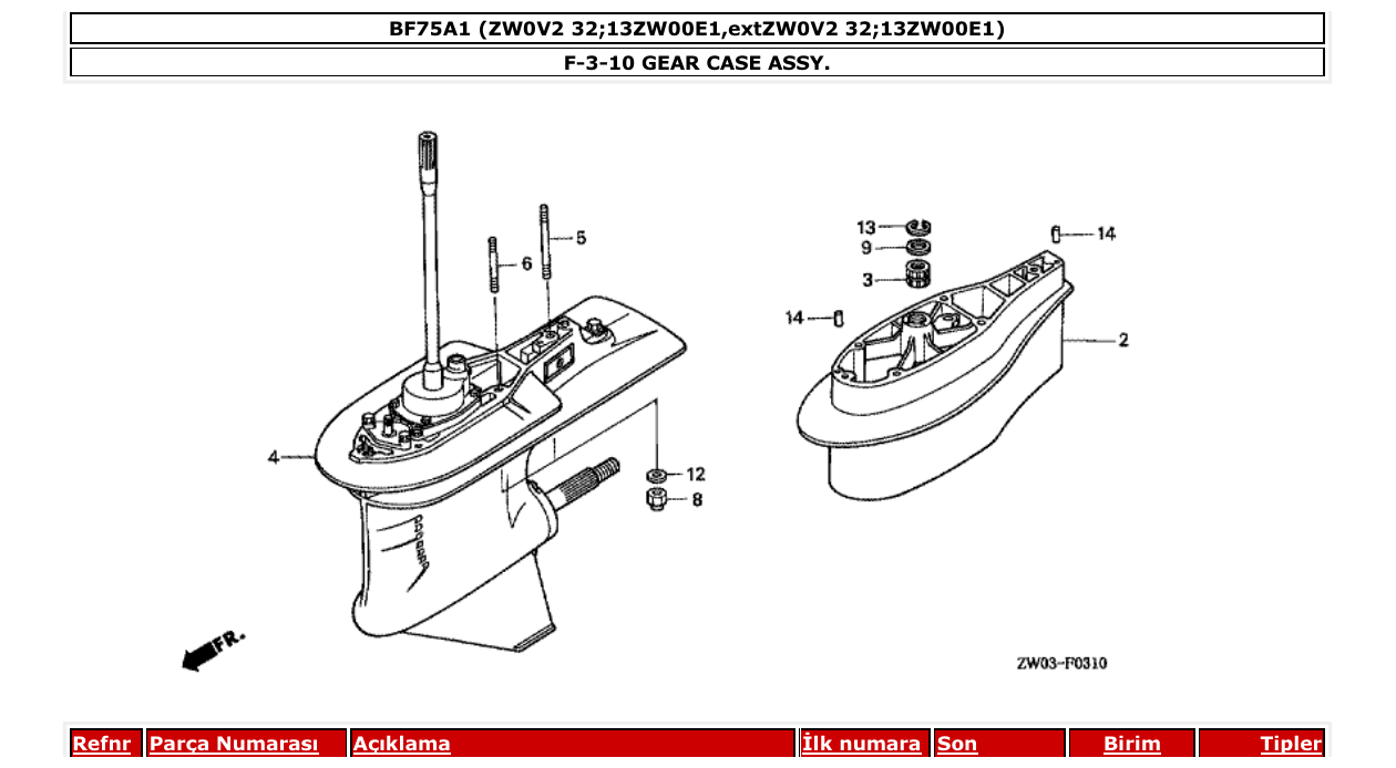 bf75a1 – section F-3-10 GEAR CASE ASSY. parts diagram