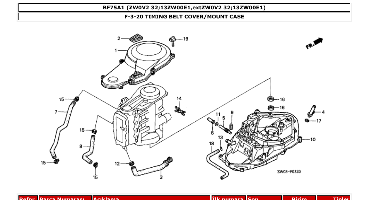 bf75a1 – section F-3-20 TIMING BELT COVER/MOUNT CASE parts diagram