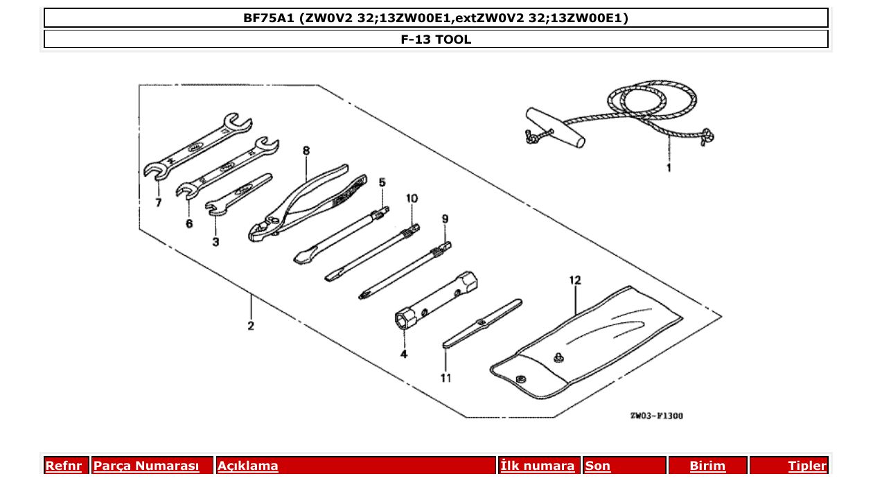 bf75a1 – section F-13 TOOL parts diagram
