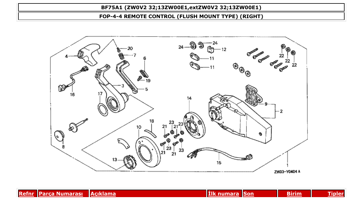 bf75a1 – section FOP-4-4 REMOTE CONTROL (FLUSH MOUNT TYPE) (RIGHT) parts diagram