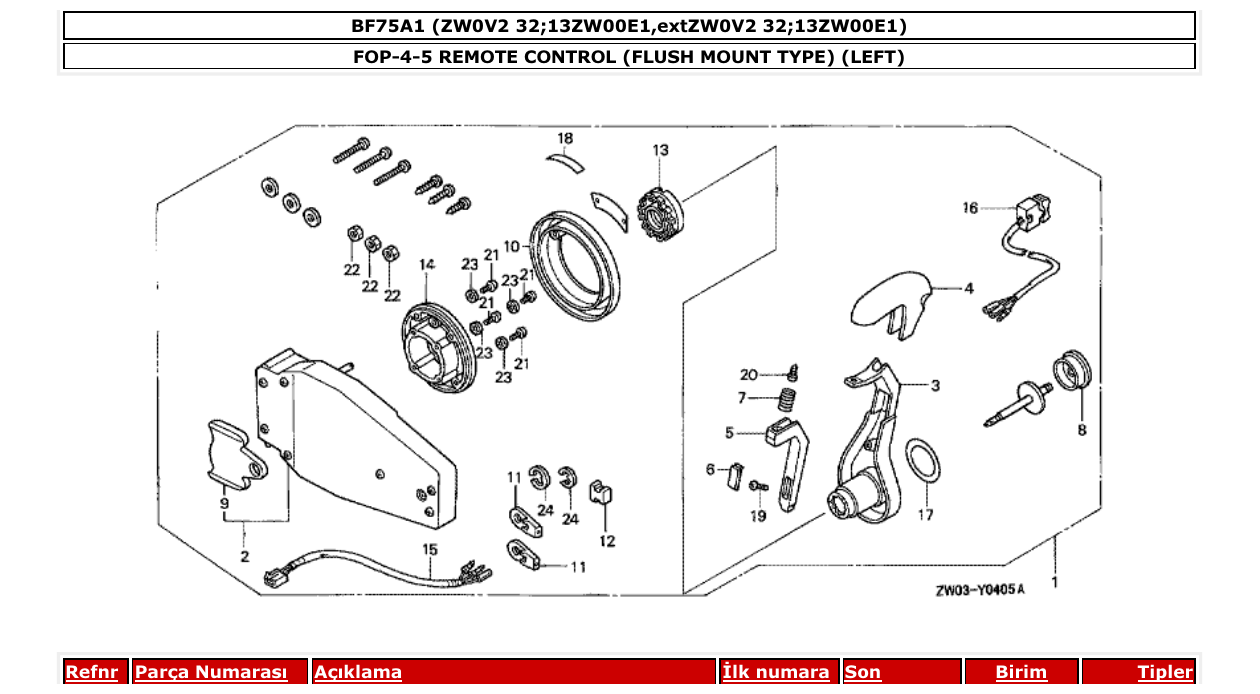 bf75a1 – section FOP-4-5 REMOTE CONTROL (FLUSH MOUNT TYPE) (LEFT) parts diagram