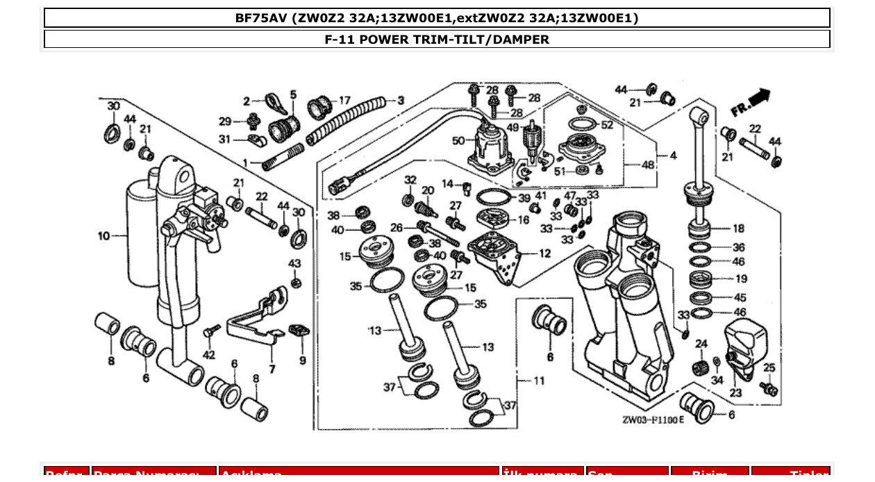 bf75av – section F-11 POWER TRIM-TILT/DAMPER parts diagram