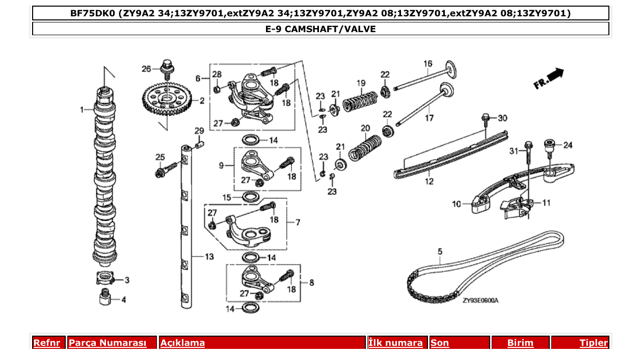 Fig. E-9 – CAMSHAFT/VALVE diagram