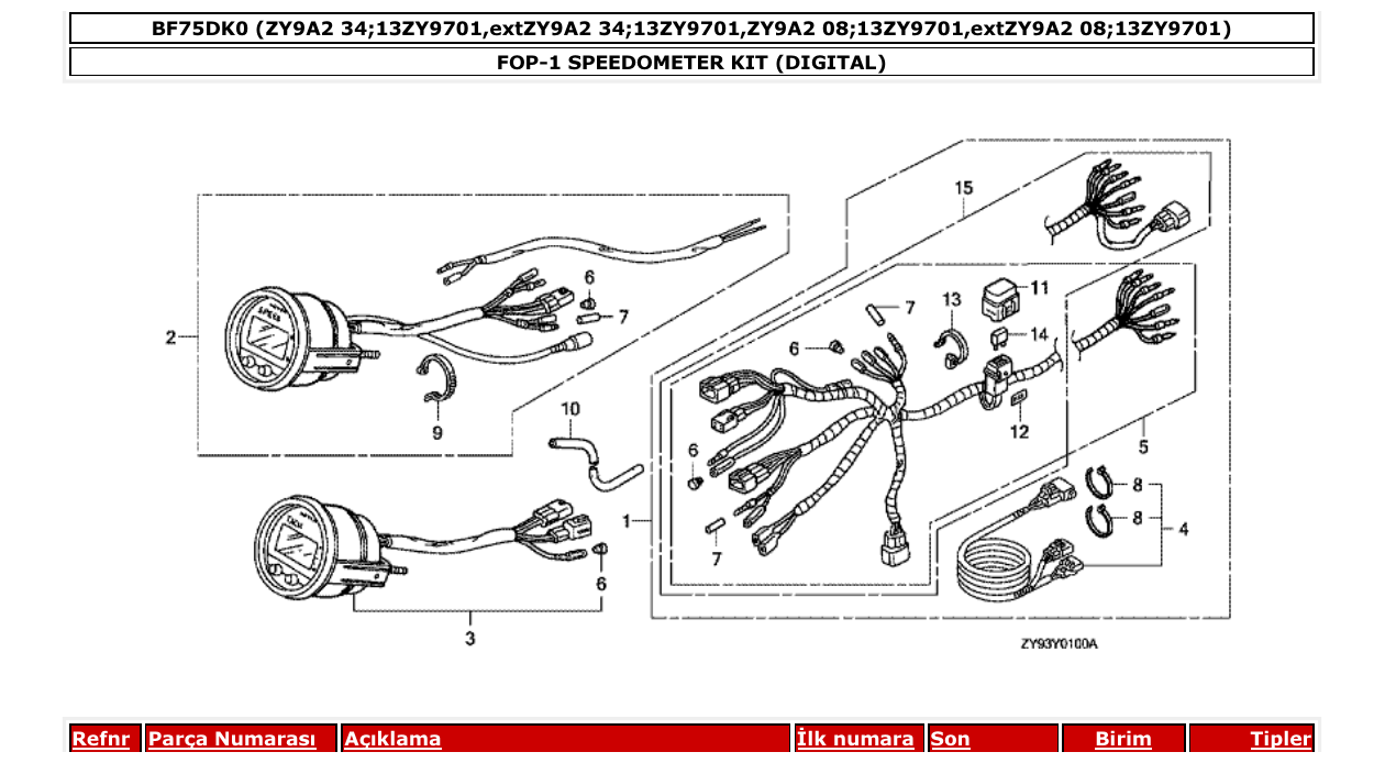 bf75dk0 – section FOP-1 SPEEDOMETER KIT (DIGITAL) parts diagram