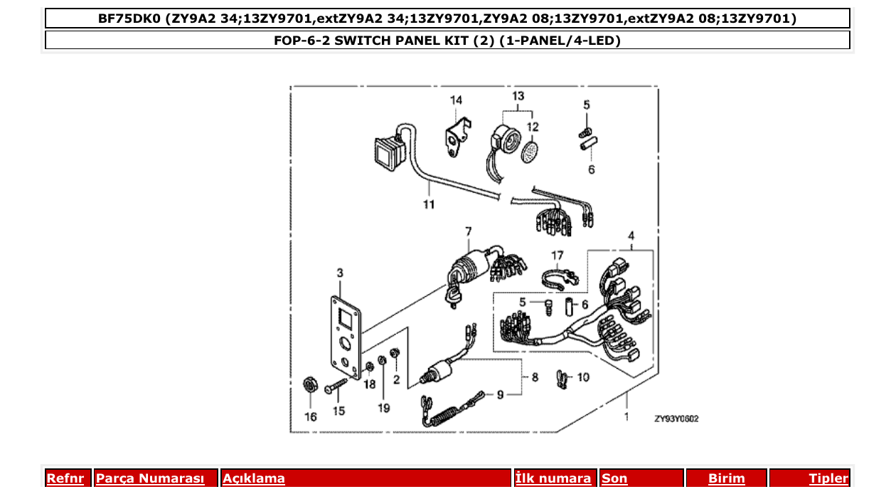 Fig. FOP-6-2 – SWITCH PANEL KIT (2) (1-PANEL/4-LED) diagram