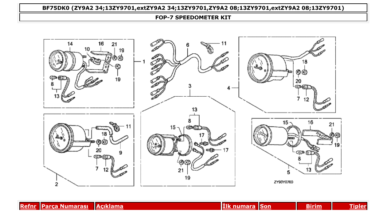 bf75dk0 – section FOP-7 SPEEDOMETER KIT parts diagram