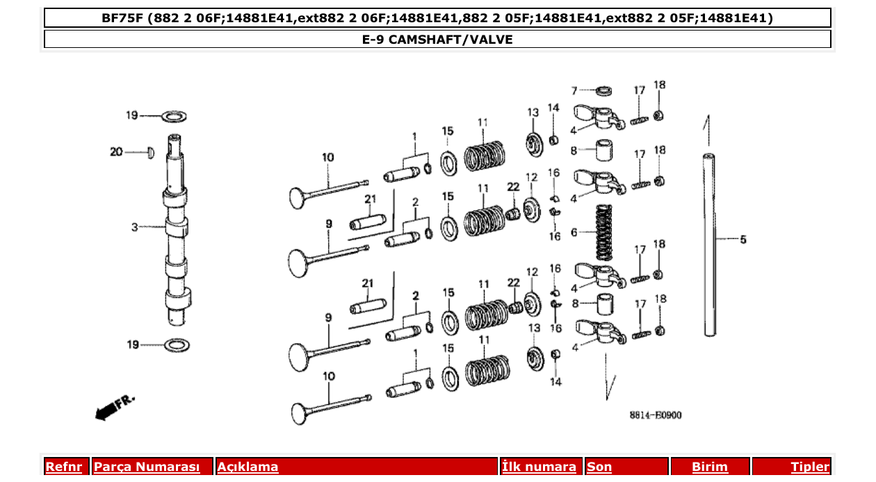 Fig. E-9 – CAMSHAFT/VALVE diagram