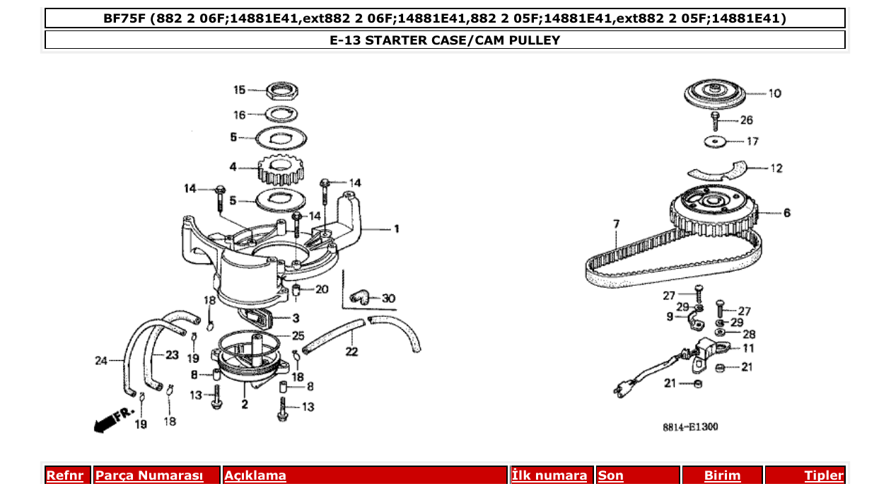 Fig. E-13 – STARTER CASE/CAM PULLEY diagram