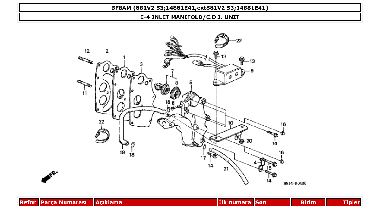 bf8am – section E-4 INLET MANIFOLD/C.D.I. UNIT parts diagram