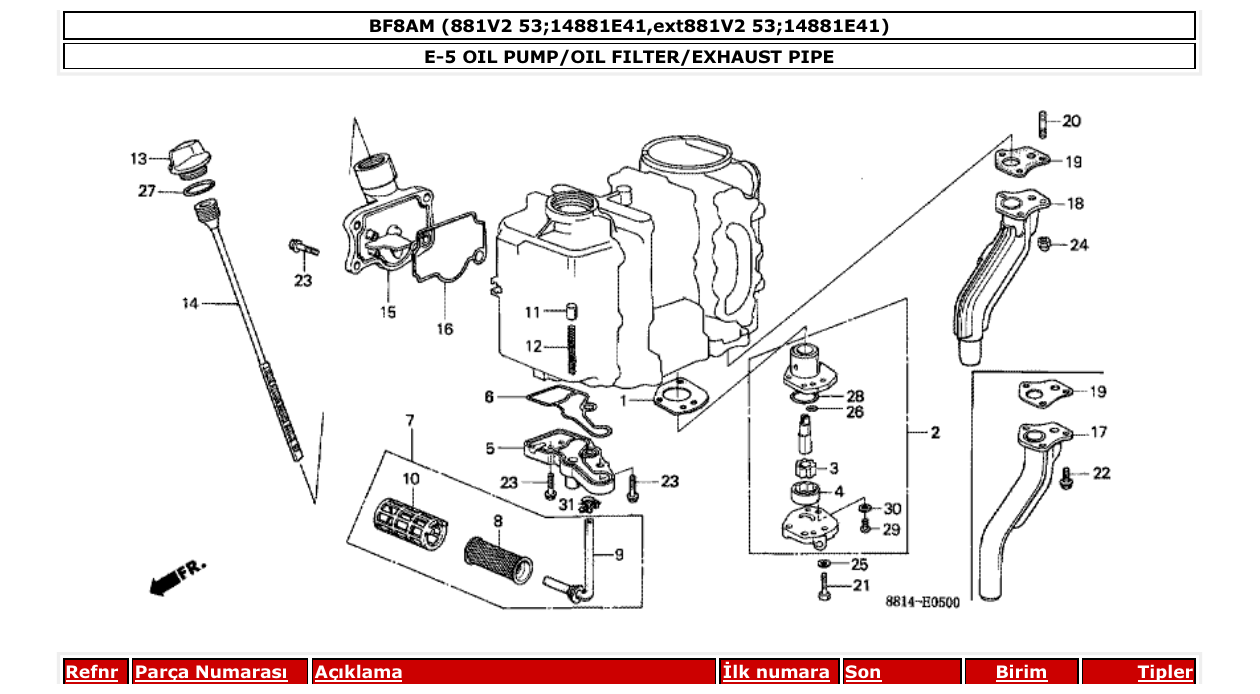 bf8am – section E-5 OIL PUMP/OIL FILTER/EXHAUST PIPE parts diagram