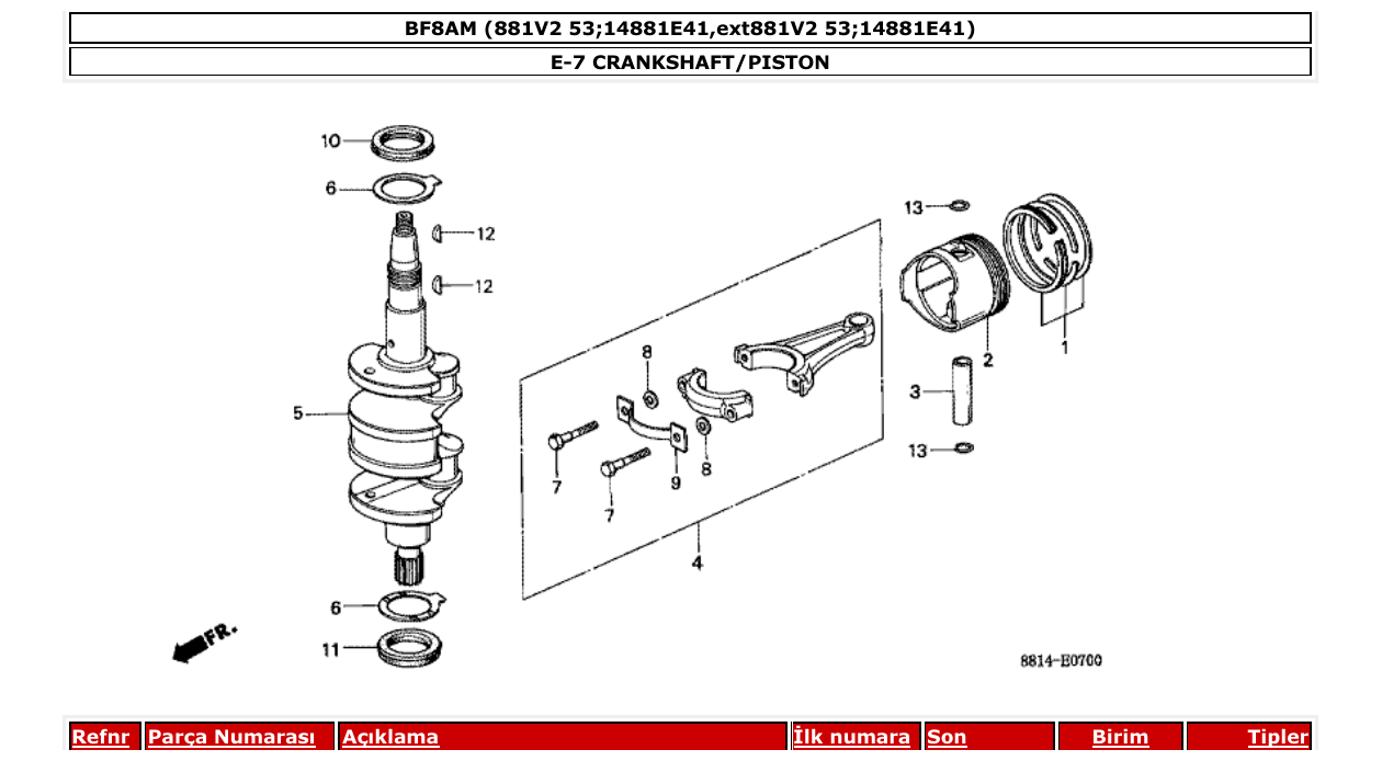 bf8am – section E-7 CRANKSHAFT/PISTON parts diagram