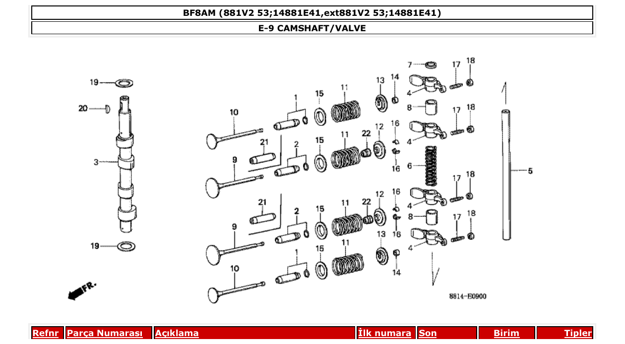 bf8am – section E-9 CAMSHAFT/VALVE parts diagram