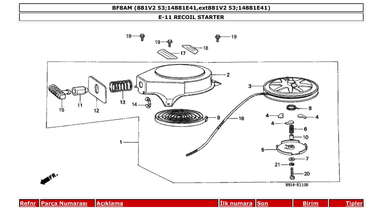 bf8am – section E-11 RECOIL STARTER parts diagram
