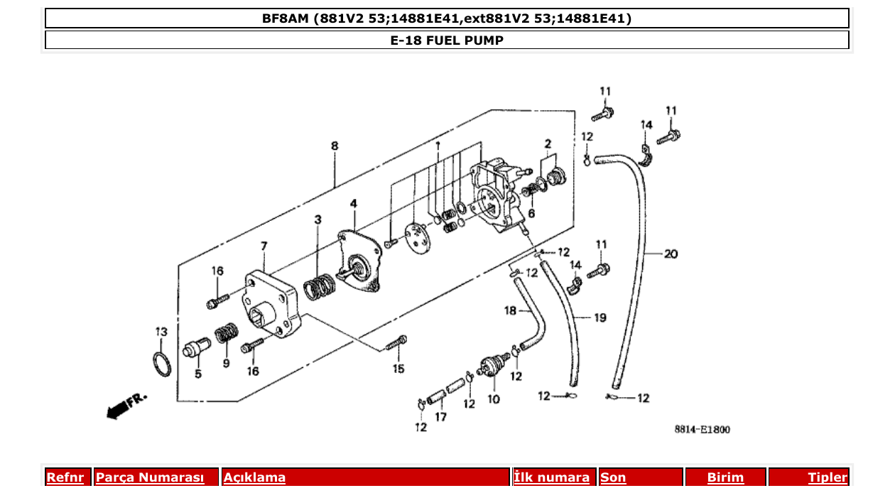 bf8am – section E-18 FUEL PUMP parts diagram