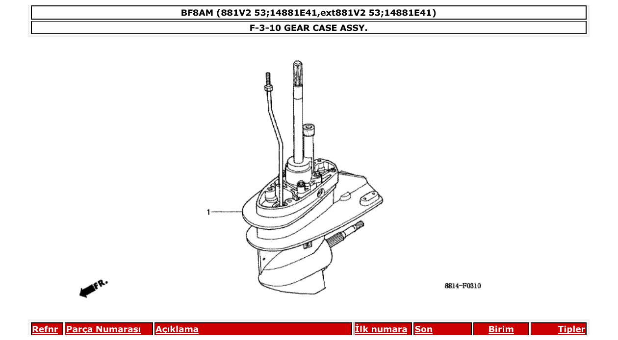 bf8am – section F-3-10 GEAR CASE ASSY. parts diagram