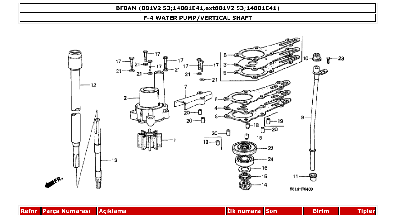 bf8am – section F-4 WATER PUMP/VERTICAL SHAFT parts diagram