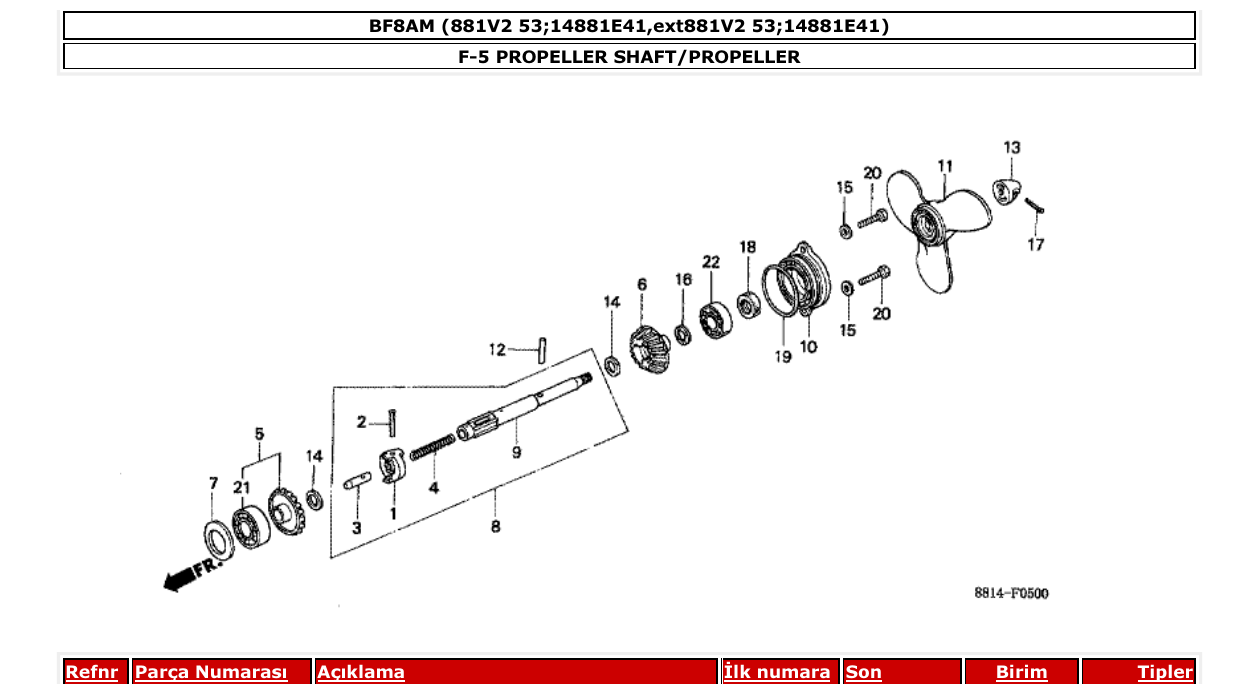 bf8am – section F-5 PROPELLER SHAFT/PROPELLER parts diagram