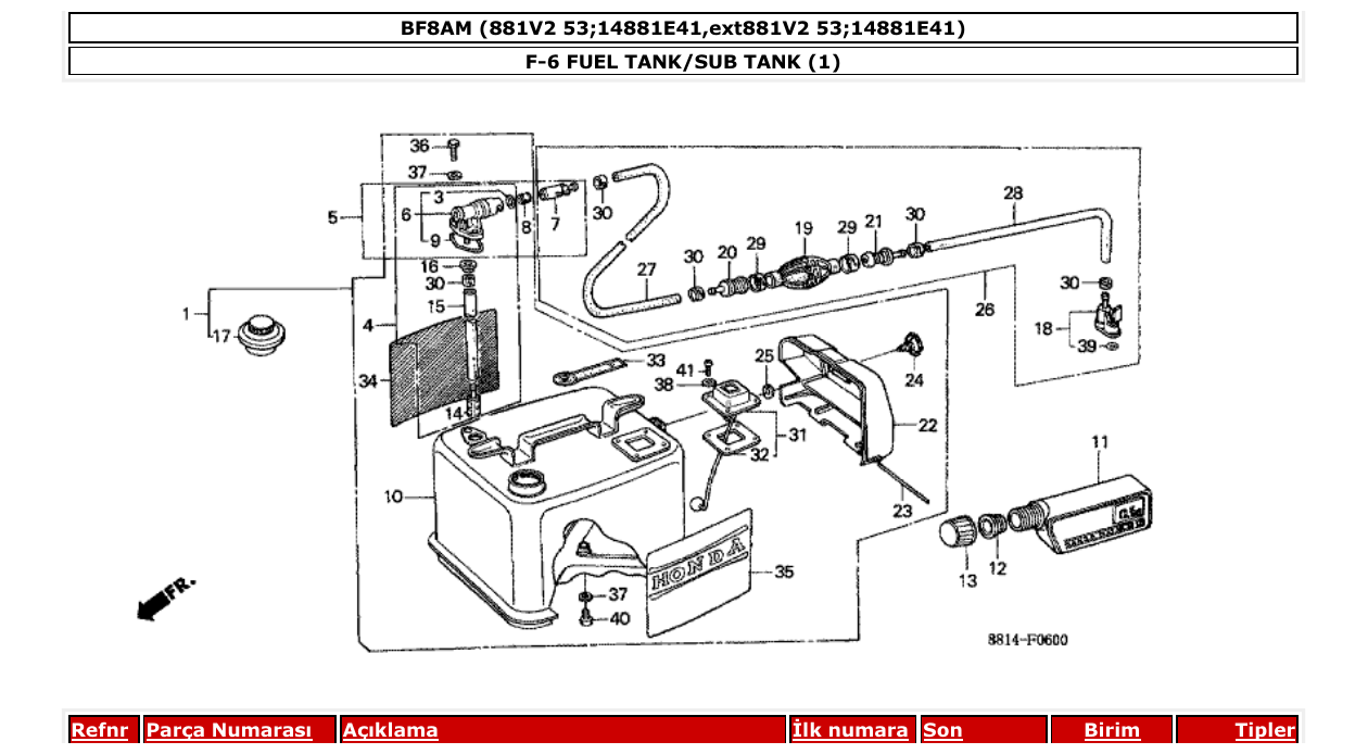 bf8am – section F-6 FUEL TANK/SUB TANK (1) parts diagram