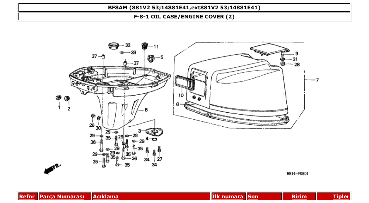 bf8am – section F-8-1 OIL CASE/ENGINE COVER (2) parts diagram