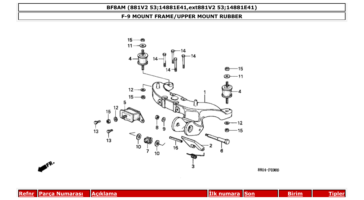 bf8am – section F-9 MOUNT FRAME/UPPER MOUNT RUBBER parts diagram