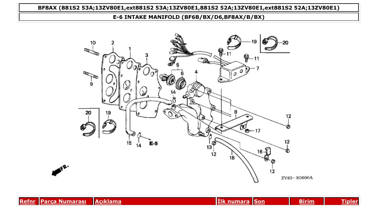 Fig. E-6 – INTAKE MANIFOLD (BF6B/BX/D6,BF8AX/B/BX) diagram