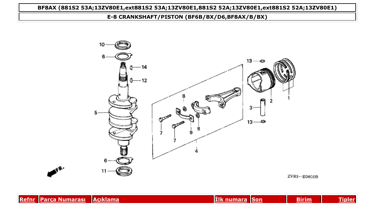 Fig. E-8 – CRANKSHAFT/PISTON (BF6B/BX/D6,BF8AX/B/BX) diagram