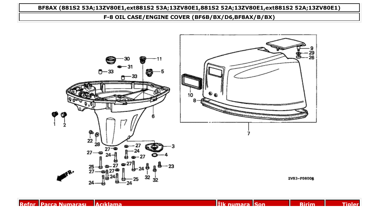 Fig. F-8 – OIL CASE/ENGINE COVER (BF6B/BX/D6,BF8AX/B/BX) diagram