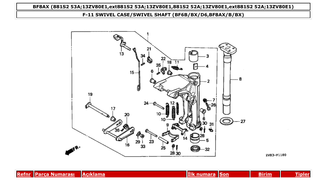 Fig. F-11 – SWIVEL CASE/SWIVEL SHAFT (BF6B/BX/D6,BF8AX/B/BX) diagram