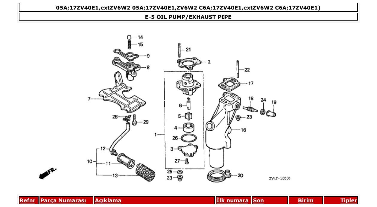 Fig. E-5 – OIL PUMP/EXHAUST PIPE diagram