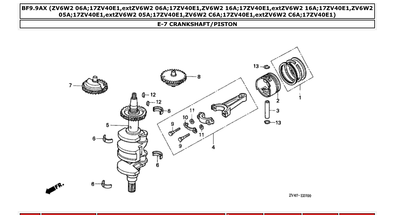 bf9.9ax – section E-7 CRANKSHAFT/PISTON parts diagram