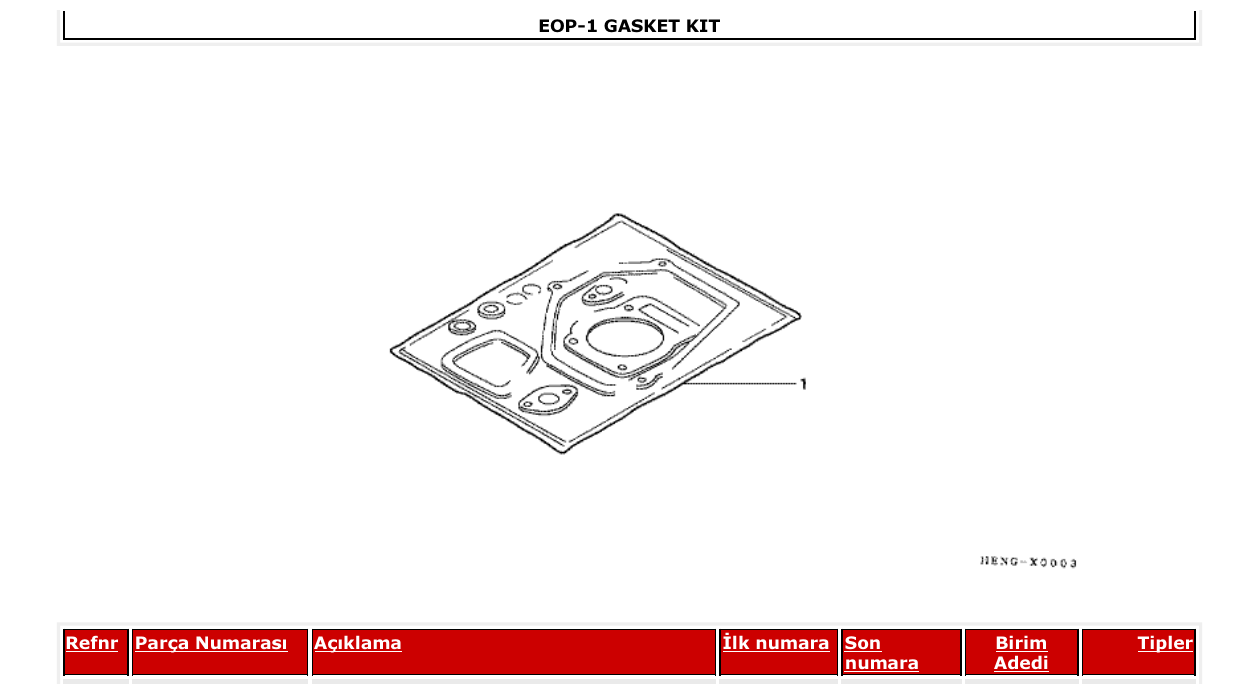 bf90a1 – section EOP-1 GASKET KIT parts diagram