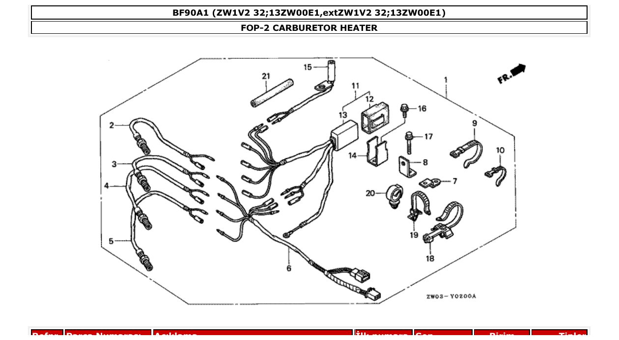 bf90a1 – section FOP-2 CARBURETOR HEATER parts diagram