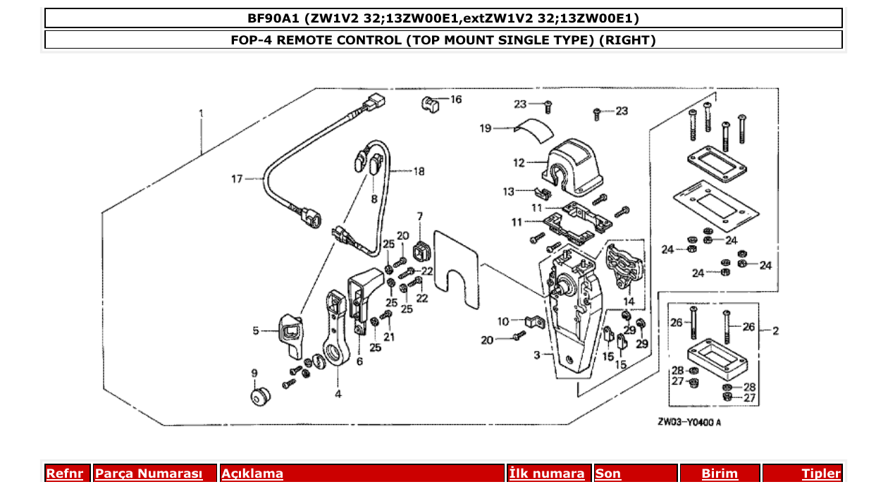 bf90a1 – section FOP-4 REMOTE CONTROL (TOP MOUNT SINGLE TYPE) (RIGHT) parts diagram