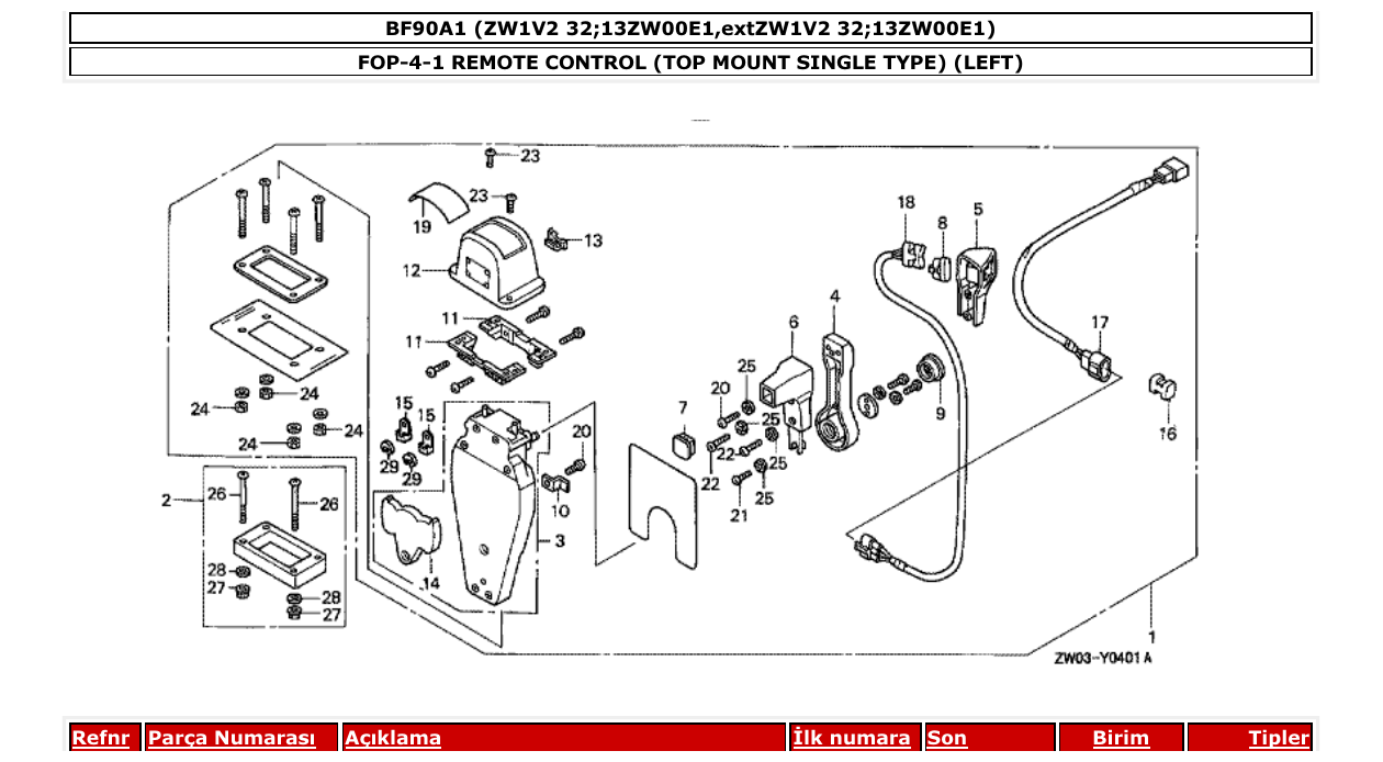 bf90a1 – section FOP-4-1 REMOTE CONTROL (TOP MOUNT SINGLE TYPE) (LEFT) parts diagram