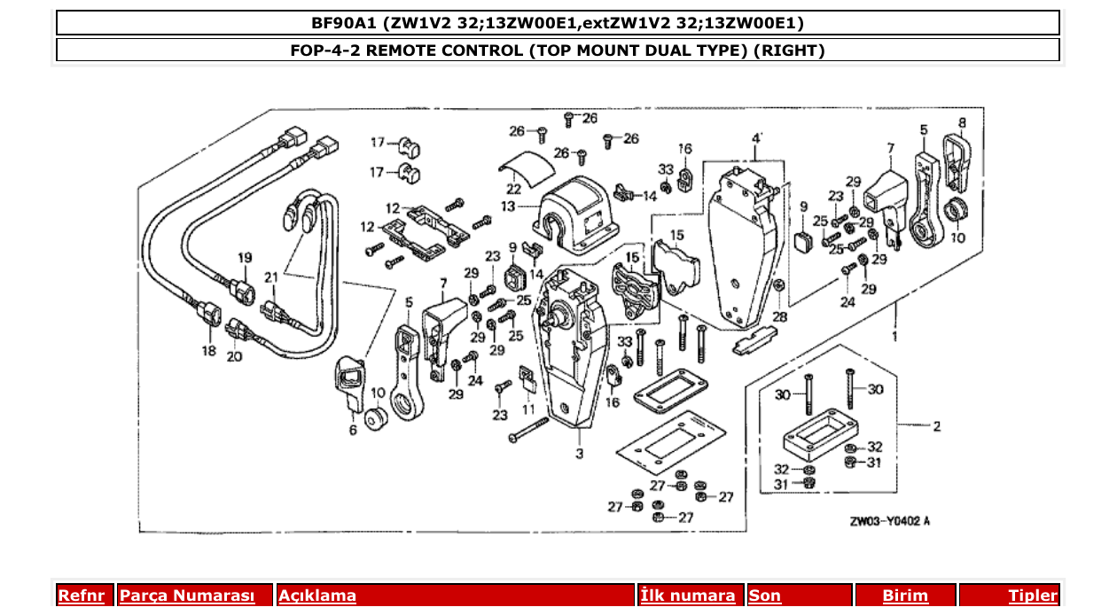 bf90a1 – section FOP-4-2 REMOTE CONTROL (TOP MOUNT DUAL TYPE) (RIGHT) parts diagram
