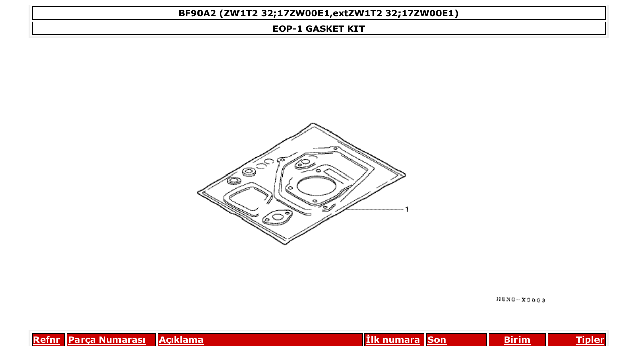 Fig. EOP-1 – GASKET KIT diagram
